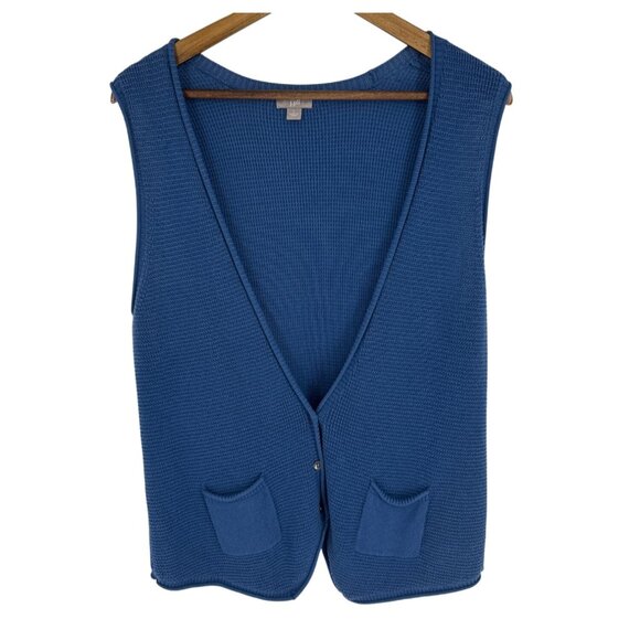 J. Jill Womens Blue Sleeveless Knit Cardigan Vest With Pockets Size L - Picture 1 of 8